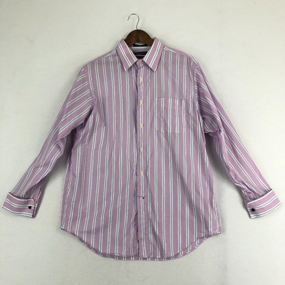 Daniel Cremieux Men's Size 16.5 34 Purple Striped Martin Dress Shirt French Cuff - Picture 1 of 9